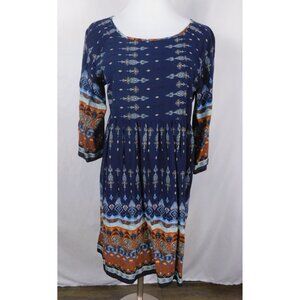 Bohemian Navy & Orange Print Dress Size M Boho Shift